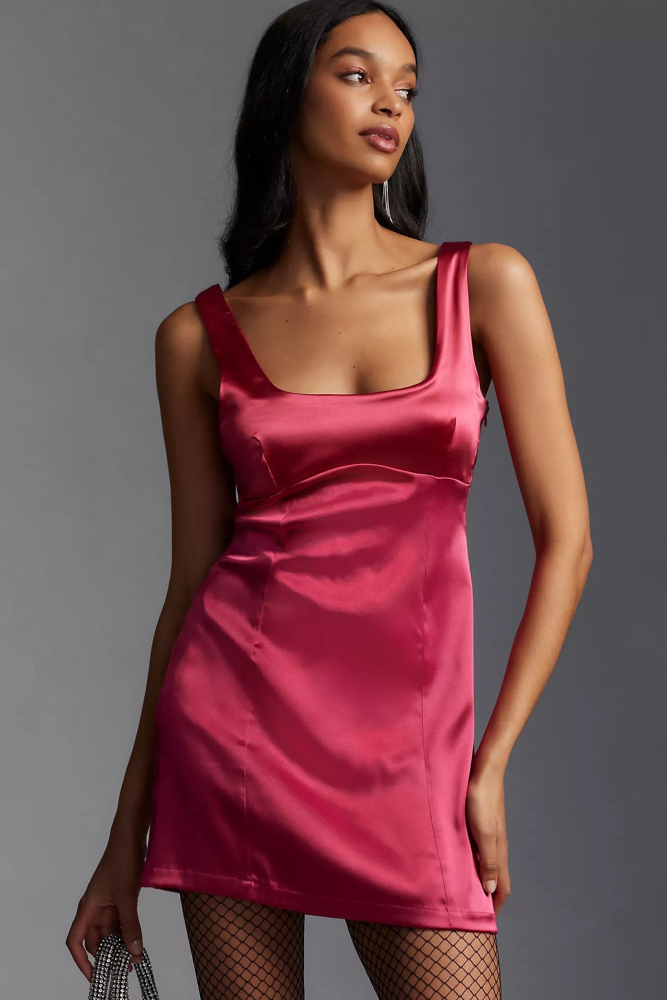 Maeve Square-Neck Satin Mini Dress | Anthropologie (US)