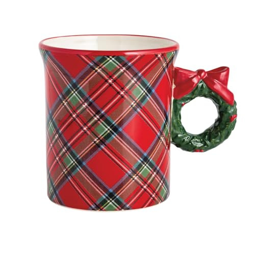 Mud Pie Christmas Wreath Tartan Figural Handle Mug | Amazon (US)
