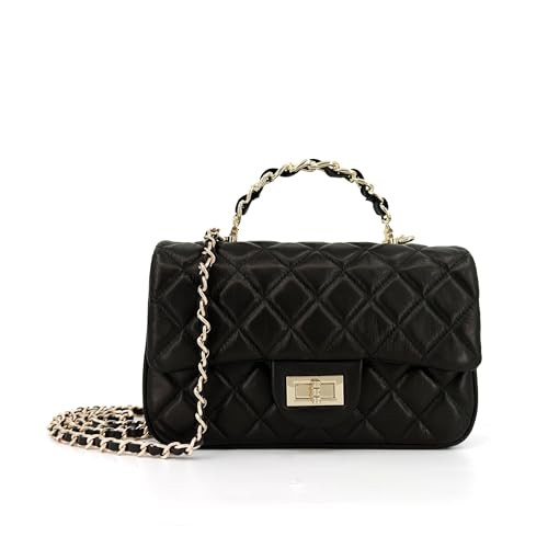 Small Quilted Crossbody Bags for Women, Soft Smooth Leather Shoulder Bags with Gold Chain Strap, Lady Classic Dressy Evening Flap Purse with Metal Top Handle, Luxury Designer Mini Handbag (Black) | Amazon (US)