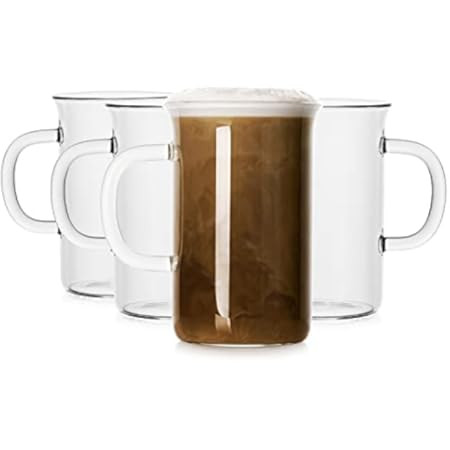 LUXU Glass Coffee Tea Cups(Set of 4)-13 oz,Clear Glass Mugs,Tall Drinking Glasses for Cappuccino,... | Amazon (US)