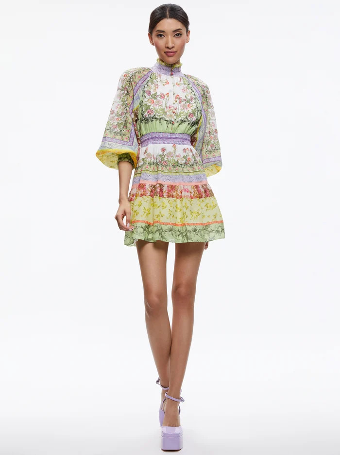 LAVINIA BLOUSON SLEEVE MINI DRESS | Alice + Olivia