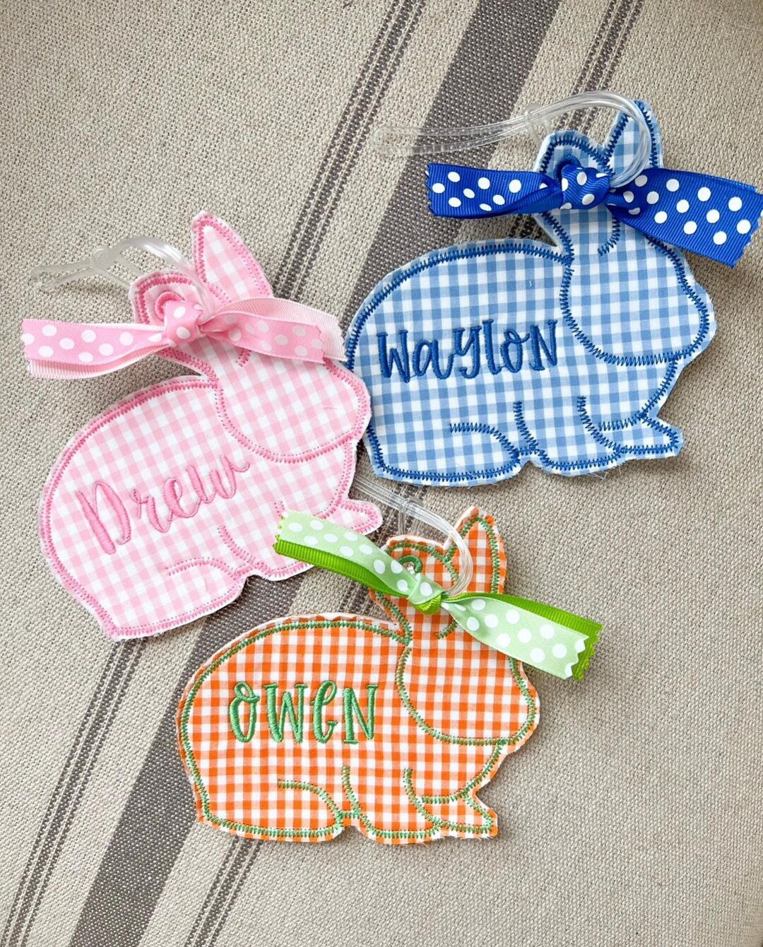 Embroidered Easter Bunny Basket Tag Scallop Tag Bunny Scalloped Tag Grandmillennial Easter Basket... | Etsy (US)