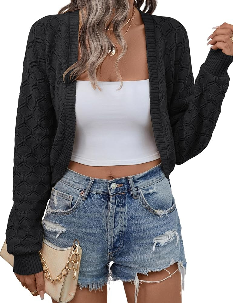 LOMON Womens Cropped Cardigan Bolero Shrugs for Dresses Knit Open Front Long Sleeve Sweater | Amazon (US)