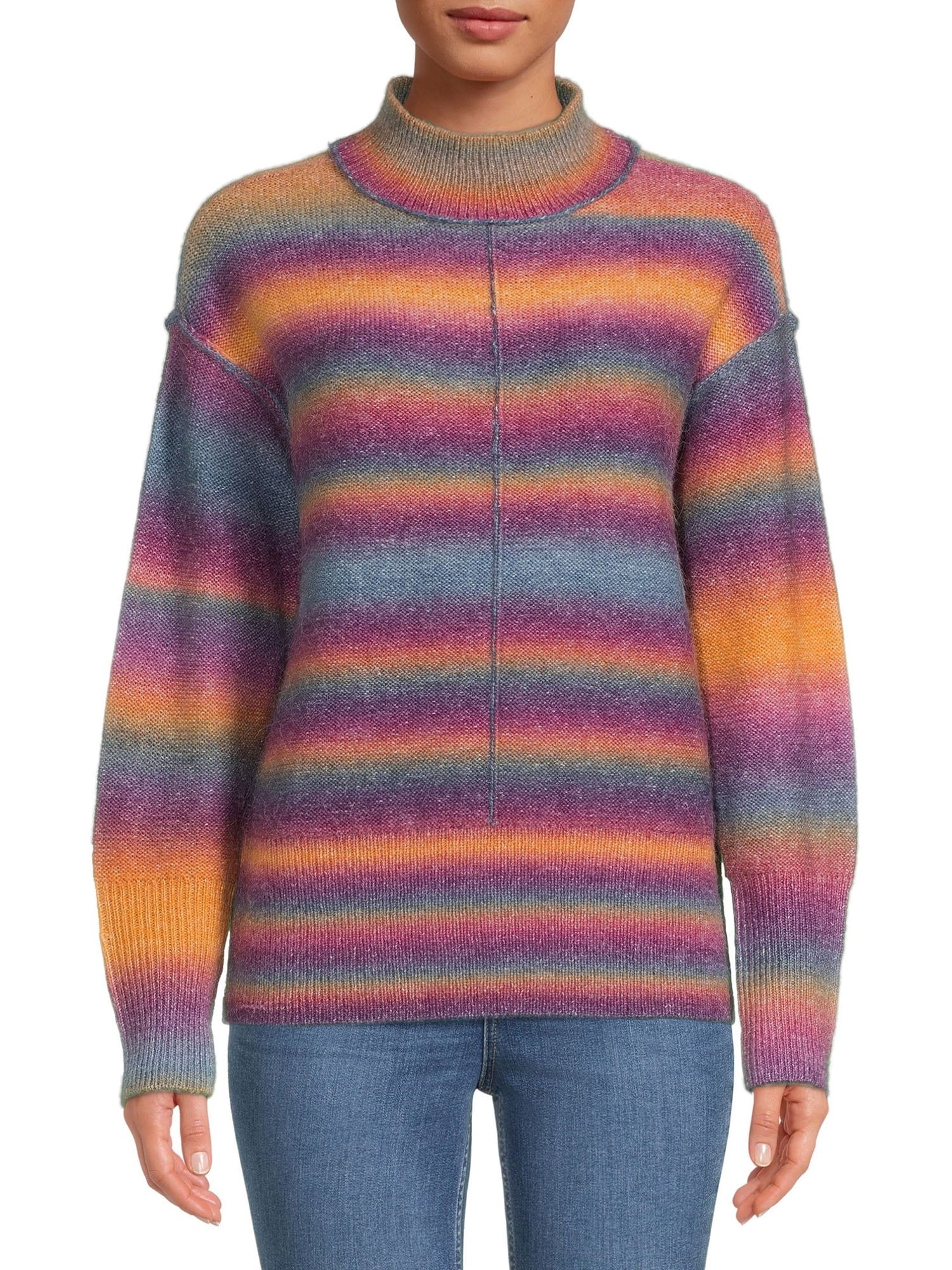 BeachLunchLounge Women's Rainbow Ombre Mock Neck Sweater, Midweight - Walmart.com | Walmart (US)