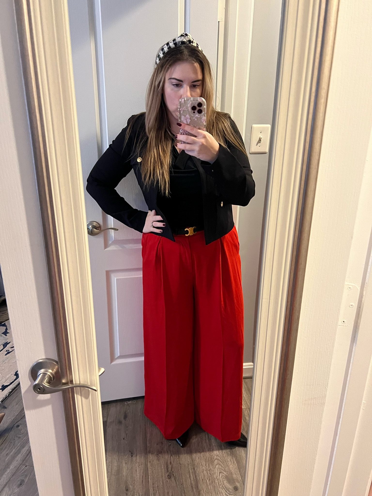 Business casual outfit 

Red pants are one of my favorites. I own these in multiple colors 

Cropped jacket is from tj maxx but linked similar 

#LTKstyletip #LTKworkwear #LTKmidsize