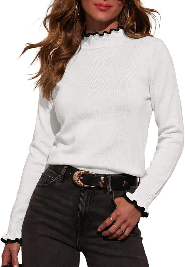 Sidefeel Womens Mock Neck Ruffle Pullover Sweaters | Amazon (US)