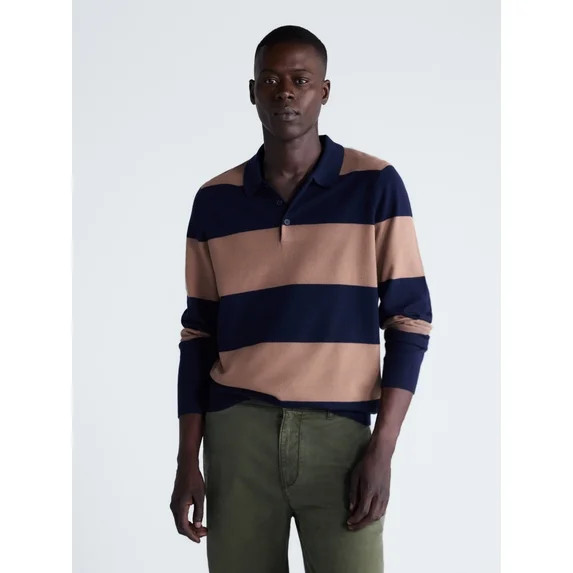 Free Assembly Men's Rugby Cozy Yarn Rugby Sweater with Long Sleeves, Midweight, Sizes XS-3XL | Walmart (US)