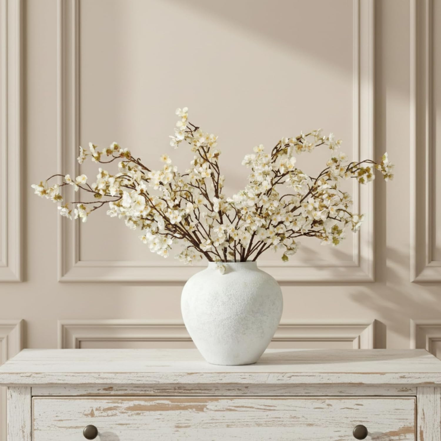 White Cherry Blossom Branches – 6 Pcs 33.5" Long Stem Artificial Flowers for Tall Vase, Premium... | Amazon (US)