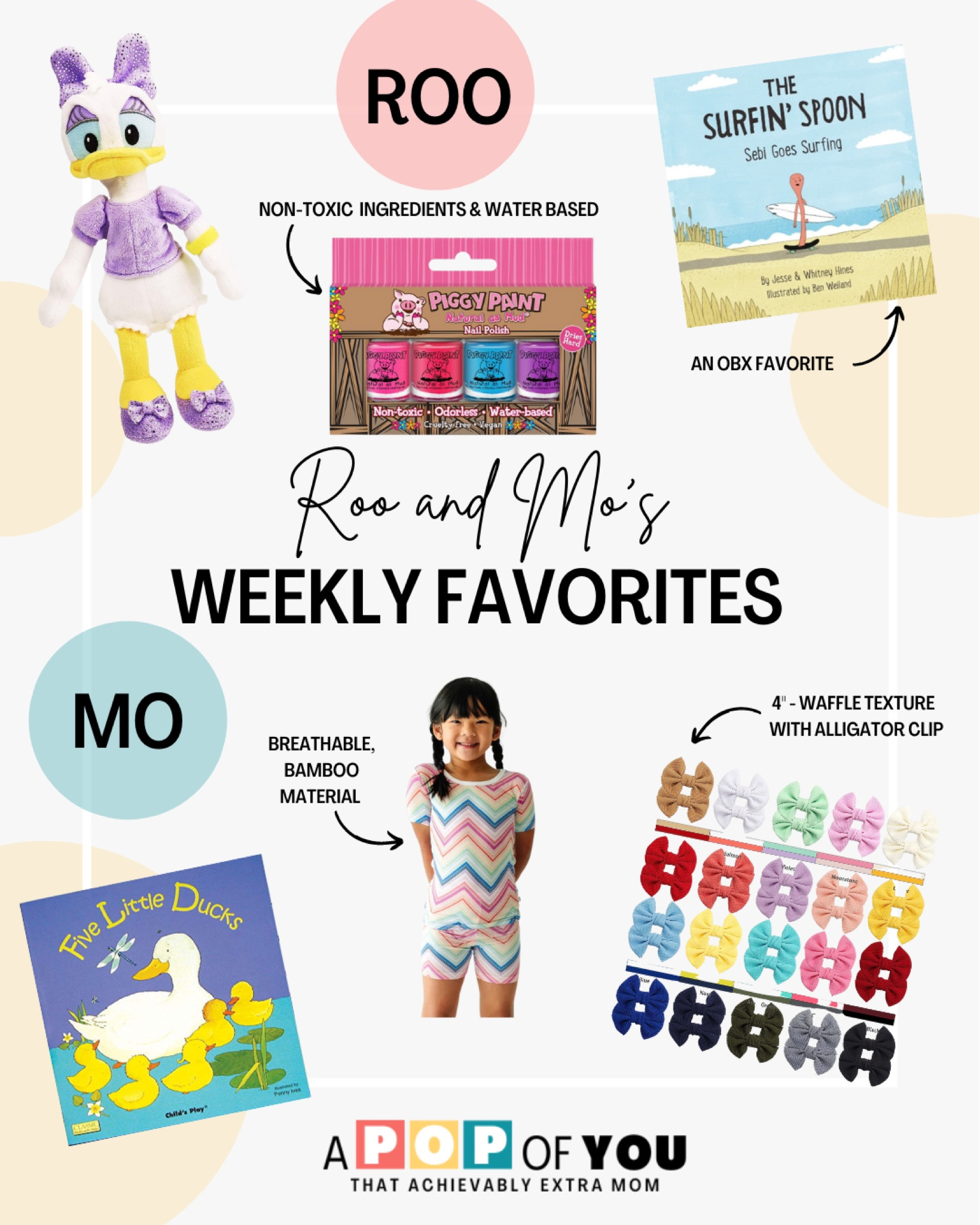 Roo and Mo’s Weekly Favorites! Love getting the big girls involved with this account!

Roo has been loving her new Daisy plush character that she earned earlier this week from her sticker chart. Piggy Paint’s non-toxic, water based nail polish has been a big hit! And, of course, our favorite OBX book from Surfin’ Spoon that we read ALL THE TIME! ☺️

Mo can “read” this Five Little Ducks book all by herself. Need to get it on video! She lives in these Little Sleepies short sets and constantly asks for a bow in her hair just like her big sister. Girl mom for life!! 👏🏼👏🏼 

#LTKFind #LTKkids #LTKunder50