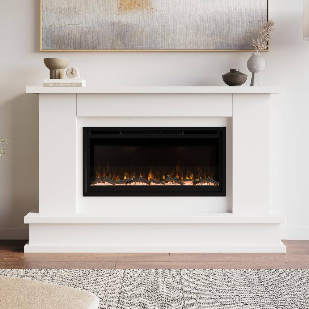 Modern Ember Patton White Mantel Package 64" W x 42" H with 42 Inch Electric Fireplace - 5 Flame ... | Amazon (US)