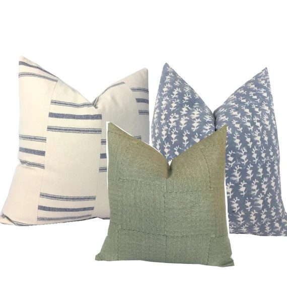 Flying Tack Collection #6 | Melrose Blue Block Print | Blue Stripe Blocked Print | Magnolia Olive... | Etsy (US)