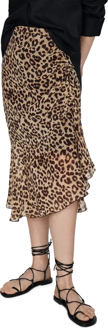 MANGO Leopard Print Ruched Midi Skirt | Nordstrom | Nordstrom