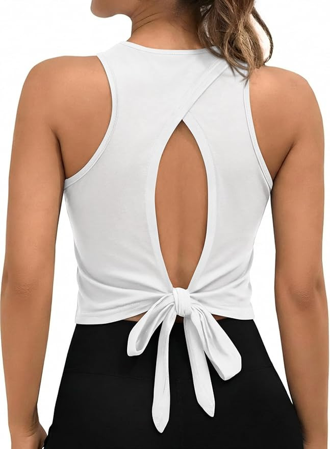 Remidoo Women Tie Open Back Tops Sleeveless Workout Crop Tank Top Yoga Gym Athletic Shirts | Amazon (US)