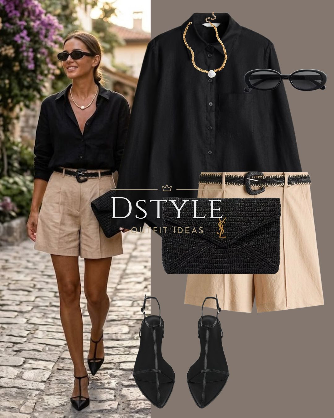 The perfect neutral summer outfit for vacation or elevated everyday wear.

tags: Summer neutrals, linen shirt, tailored shorts, strappy sandals, raffia clutch, LTK seasonal style.

 #SummerOutfit #LinenShirt #TailoredShorts #NeutralStyle

#LTKootd