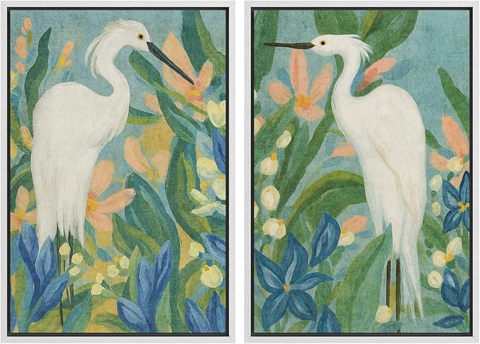 SIGNWIN Framed Canvas Print Wall Art Set Botanical Herons with Floral Jungle Tropical Bird Illust... | Amazon (US)