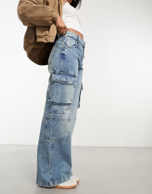 Cotton:On cargo wide leg jeans in vintage wash blue | ASOS (Global)