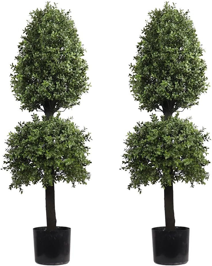 4ft Artificial Topiary Trees Boxwood Ball Shape Fake Trees Porch Decor, Outdoor Plants 2Pack | Amazon (US)