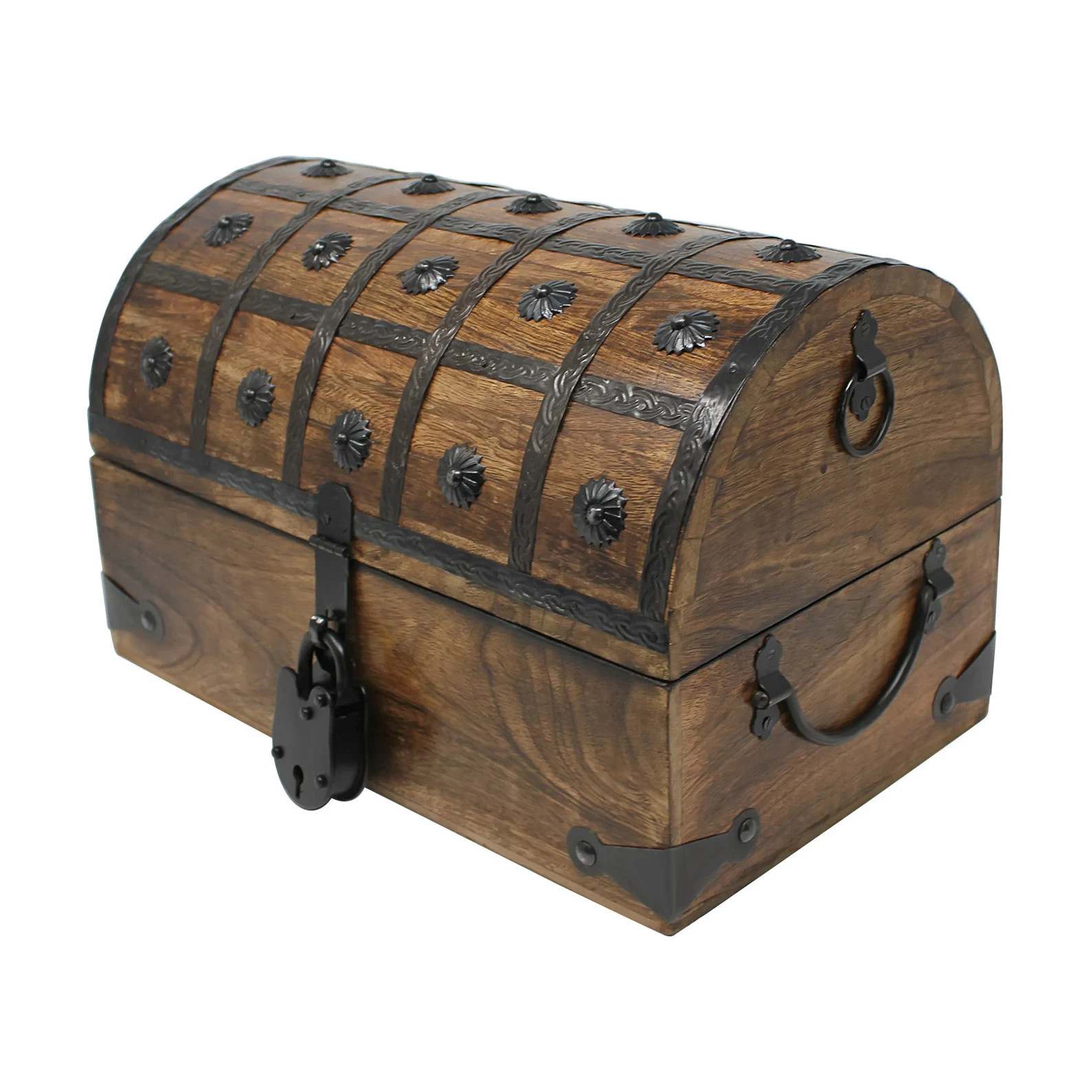 Pirate Wooden Treasure Chest with Antique Iron Lock and Skeleton Keys - Large 13 x 8.5 x 8.5" - W... | Etsy (US)