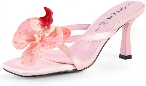 Women's Flower Kitten Heels Slide Sandals Comfortable Slip On Open Toe Summer Weddings Parties Be... | Amazon (US)
