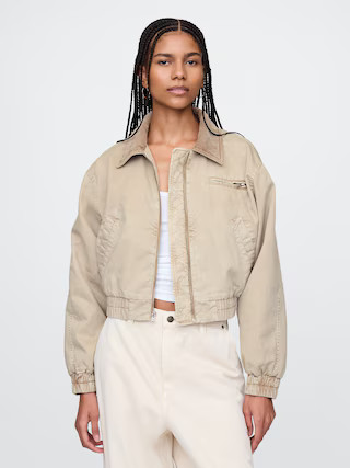 Cropped Khaki Bomber Jacket | Gap (US)