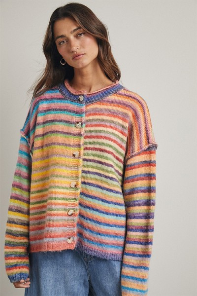 Rainbow Button-up Knit Sweater Cardigan-Rainbow Sky Purple | Fashion Junkee
