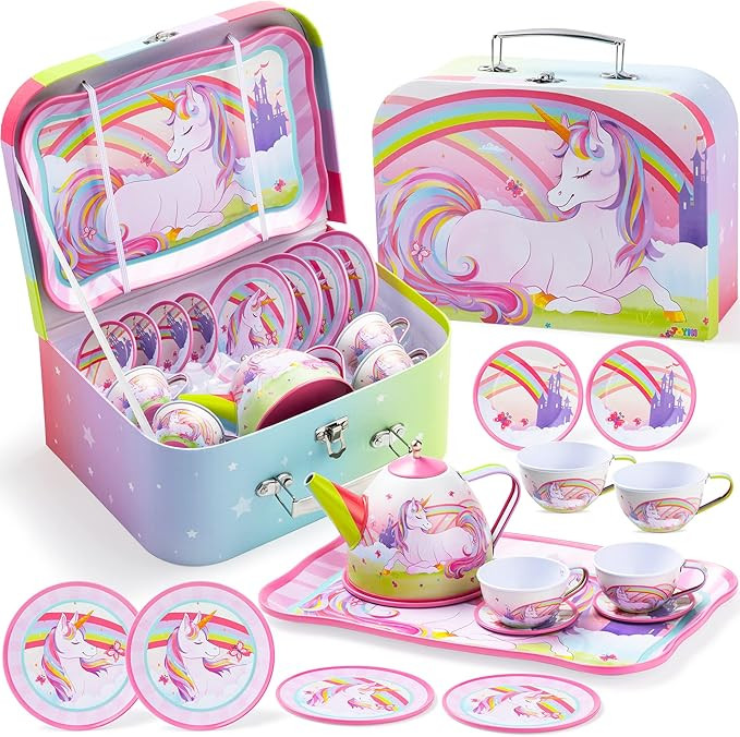 JOYIN 15 Pcs Unicorn Tea Set for Little Girls, Princess Tea Party Play Toy, Including Teapot, Cup... | Amazon (US)
