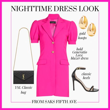 Summer dress season is here and I am SO obsessed with this Generation Love pink blazer dress from @saks. The bold, bright color is a must have and it’s perfect for a girls night out or date night. It’s a total must have if you want to turn heads. #Saks #SaksPartner
 I’m a size 6 and am wearing a Large, I would recommend sizing up. 
