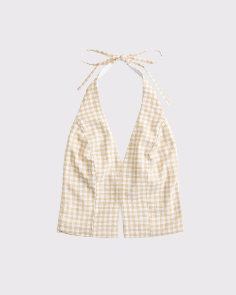 Linen-Blend Tailored Halter Vest | Abercrombie & Fitch (US)