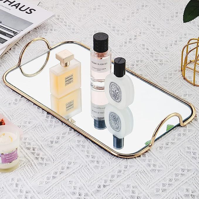 GREEHOMEDE Decorative Tray with Handle, Gold Mirror Tray, Vanity Tray Jewelry Perfume Organizer M... | Amazon (US)