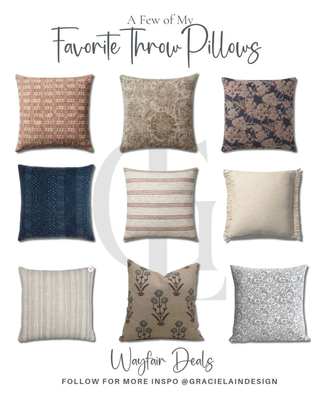 Out with the matchy-matchy, in with the mix-and-match! 🛋️✨

One of my favorite designer tricks?

Layering throw pillows with different textures, patterns, and tones to instantly elevate any space—and Wayfair has so many gorgeous options right now. These are some of my go-to finds for that effortless, curated look.

Tap to shop my favorite throw pillows and bring a designer’s touch to your sofa, bed, or bench. 
And if you ever feel stuck pulling it all together, I offer virtual design services to help you style every corner of your home with confidence. 💻💫

#WayfairFinds #ThrowPillowObsessed #DesignerTips #MixAndMatchStyle #LTKHome #ShopMyStyle #GracieLainDesign #InteriorStyling #VirtualDesign #HomeDecorLover #LTKDeals 

 #LTKHome #LTKFindsUnder50 #LTKStyleTip