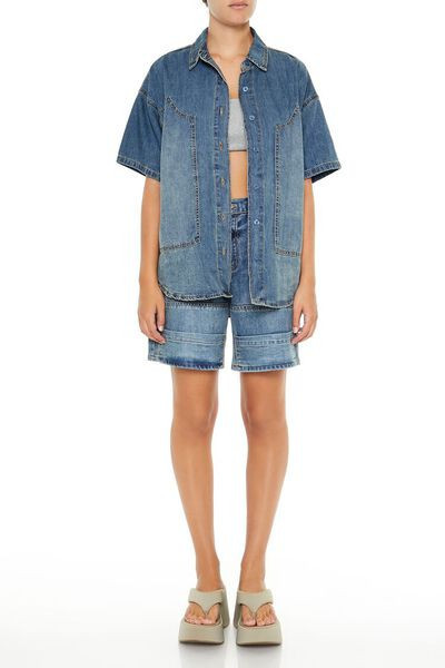 Denim Curved-Hem Shirt | Forever 21