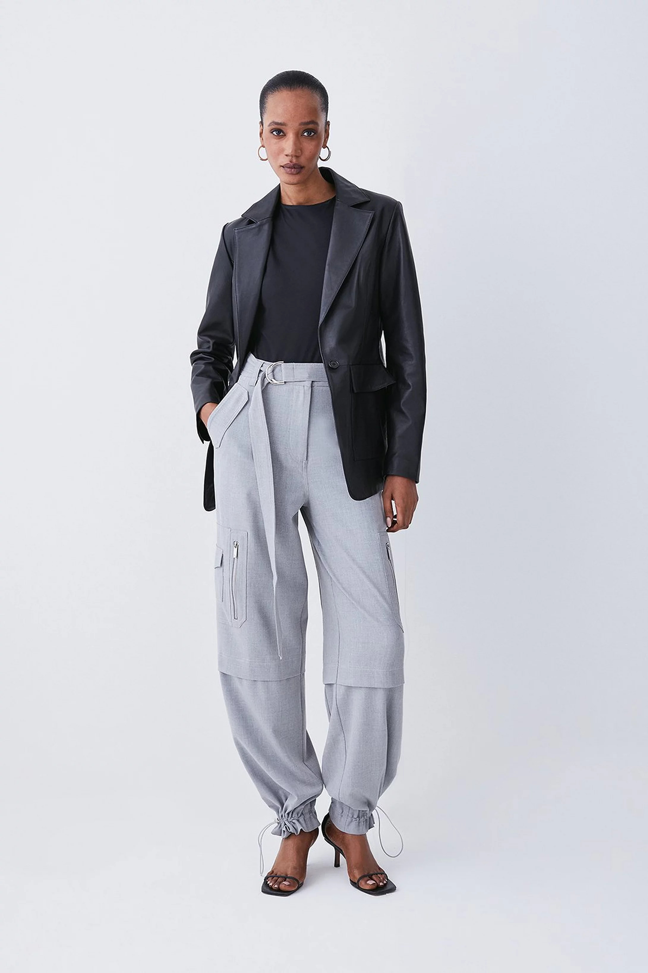 Leather Clean Tailored Single Breasted Blazer | Karen Millen UK + IE + DE + NL