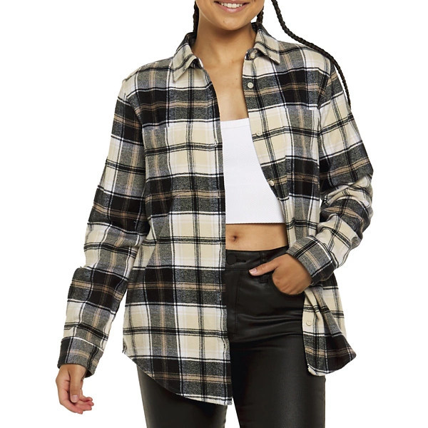 Women's Thread & Supply Bryce Long Sleeve Button Up Shirt Medium Black Tan Plaid | Scheels
