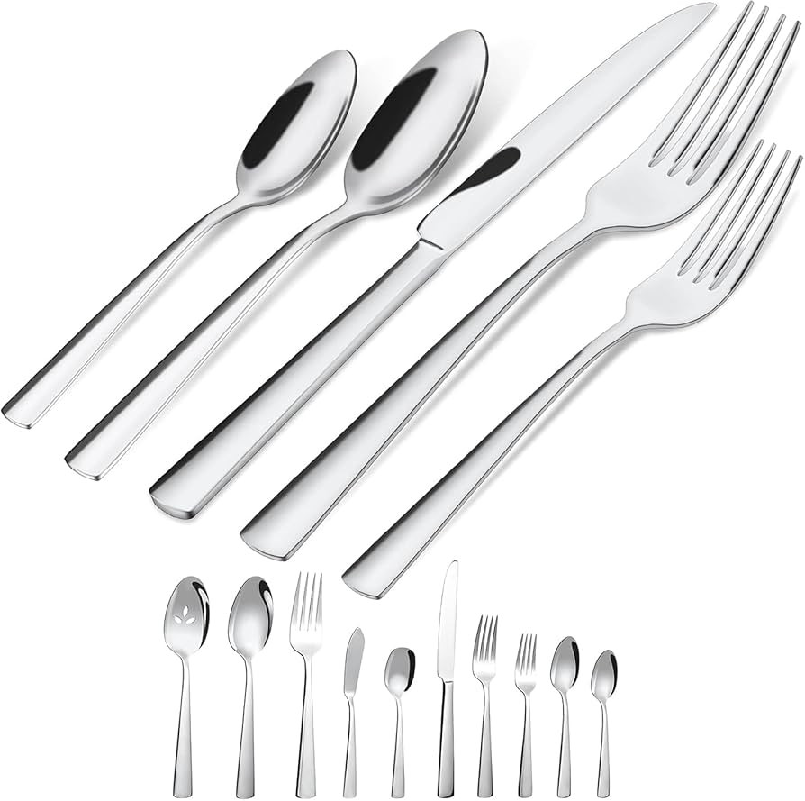 45-Piece Flatware Sets, Silverware Set for 8, Durable Stainless Steel Tableware in Ergonomic Desi... | Amazon (US)