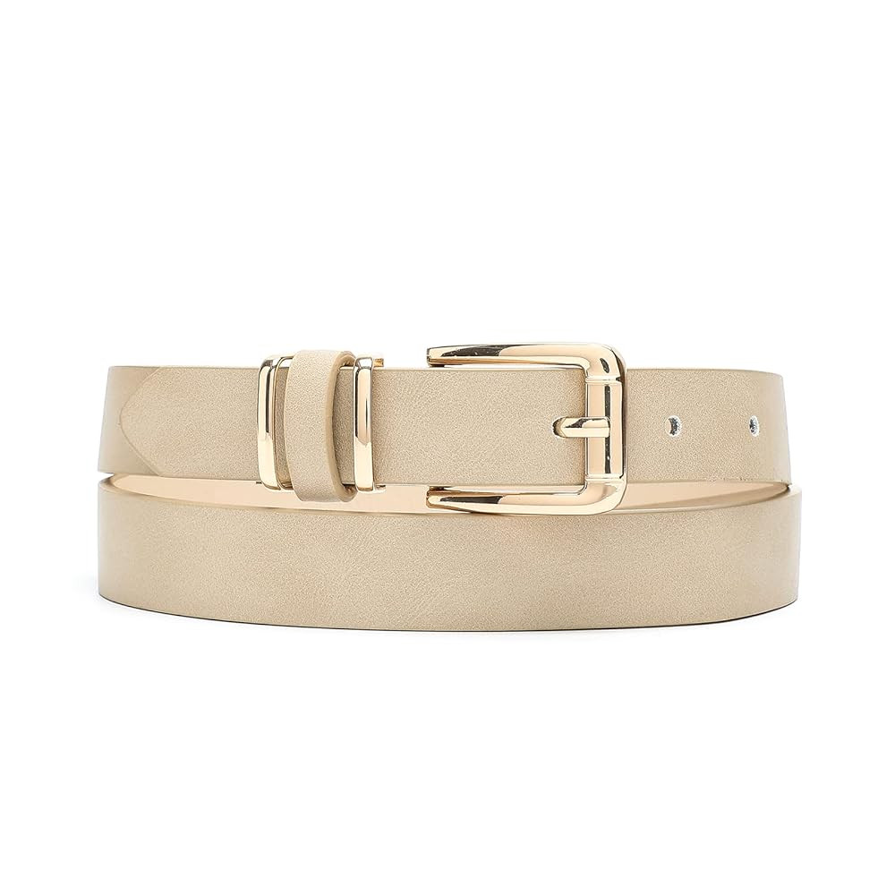 Women Waist Belts for Dresses Thin Black Skinny Leather Belts with Gold Pin Buckle | Amazon (US)