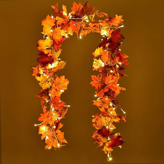 Amazon.com: Artiflr 2 Pack Fall Garland Maple Leaf with 16.4Ft 40 LED String Light, 5.9Ft/Piece H... | Amazon (US)