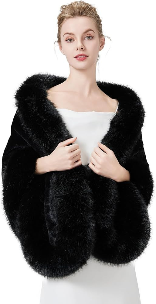 BEAUTELICATE Women's Faux Fur Shawl Wrap Stoles for Bridal Wedding Dresses | Amazon (US)