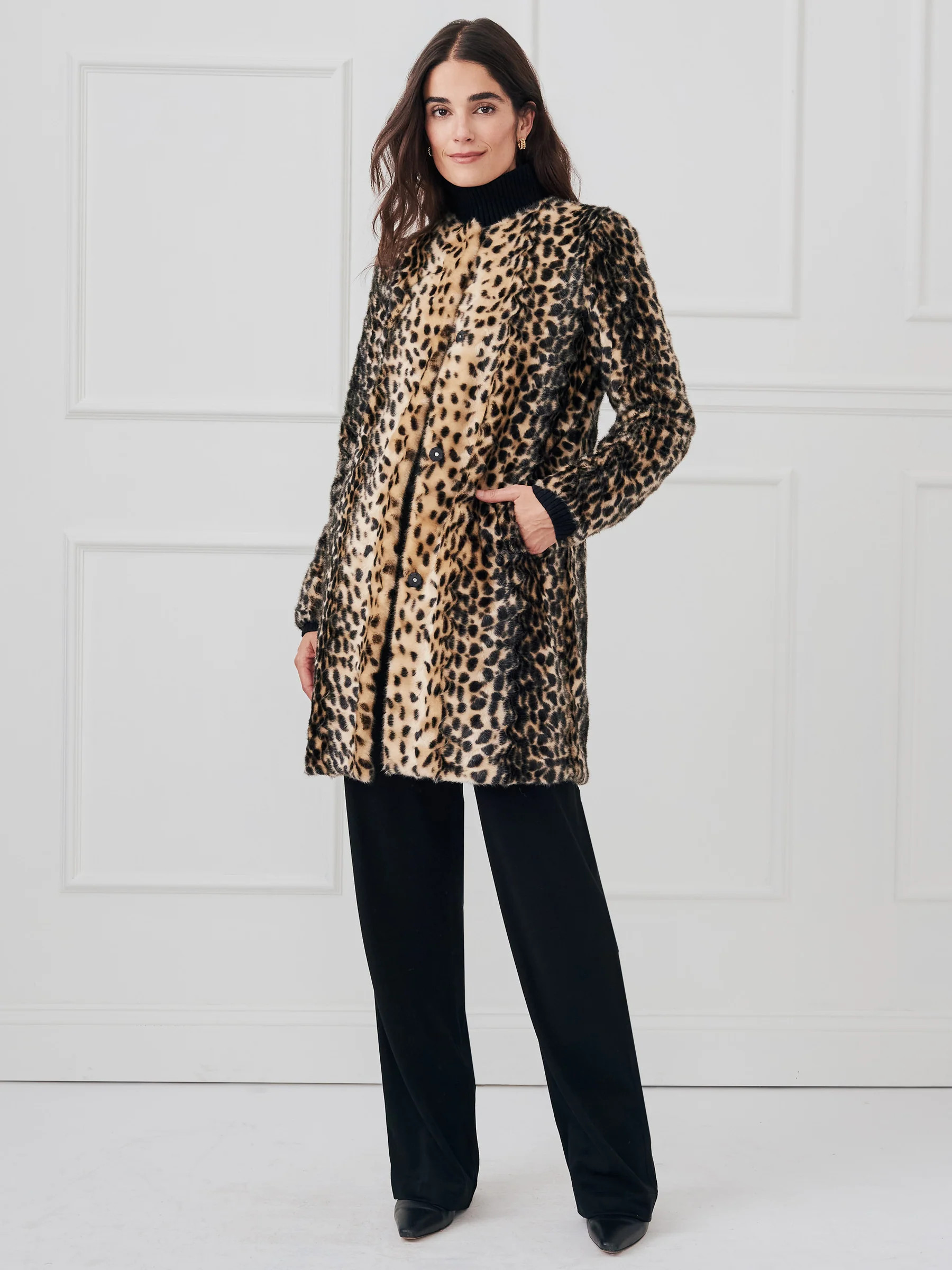 Pella Faux Fur Coat in Leopard | J.McLaughlin