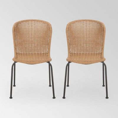 Spinnaker Set of 2 Wicker Boho Dining Chairs - Light Brown - Christopher Knight Home | Target