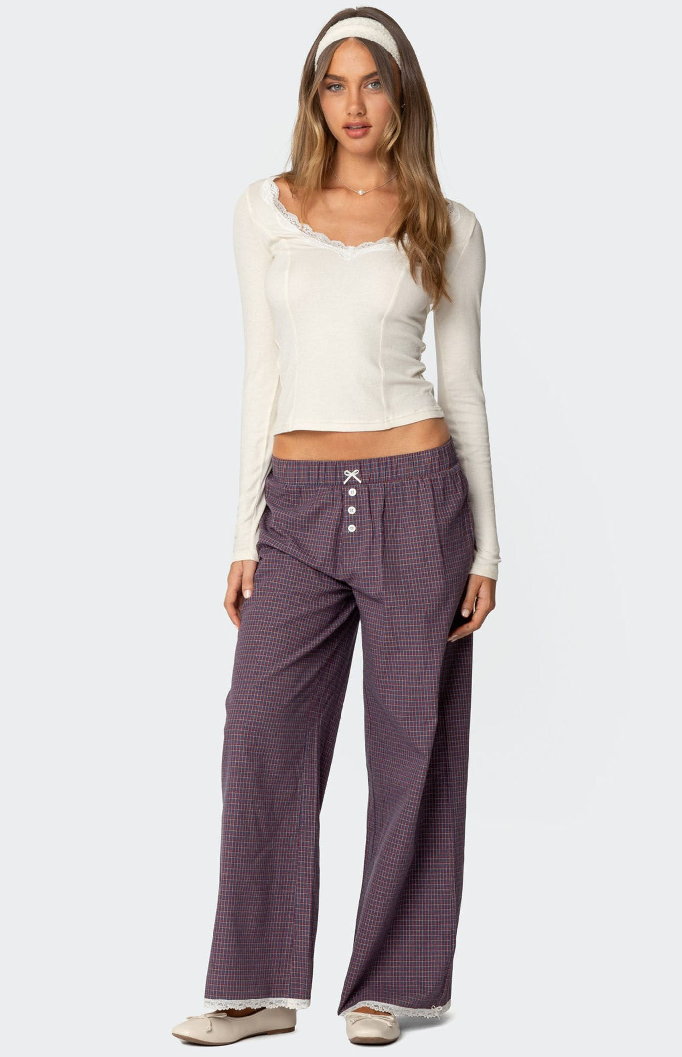 Edikted Women's Dakota Plaid Pants in Navy - Size Medium | PacSun