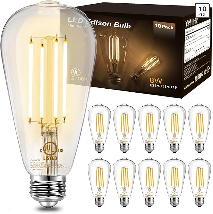 DAYBETTER 10 Pack Vintage LED Edison Bulbs, E26 Dimmable LED Bulb, 60 watt Equivalent, ST58 Antiq... | Amazon (US)