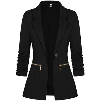 Genhoo Women's Long Sleeve Blazer Business Casual Cardigan Jacket Work Office Blazer with Zipper ... | Amazon (US)