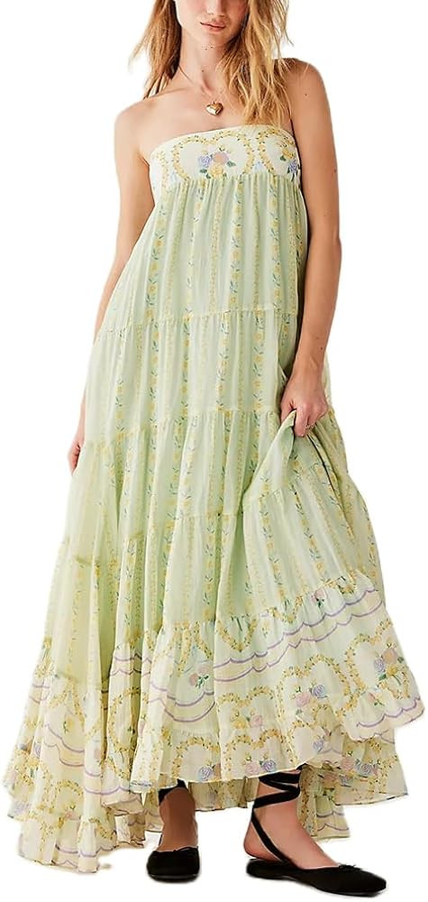 Women Boho Floral Maxi Dress Y2k Sleeveless Long Dress Print Spaghetti Strap A Line Dress Vacatio... | Amazon (US)