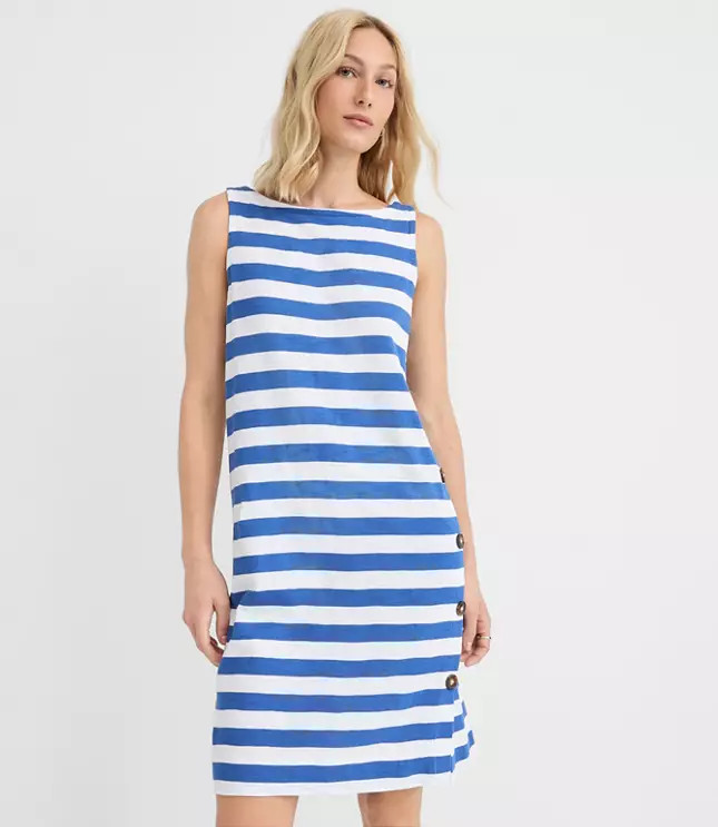 Striped Side Button Mini Dress | LOFT