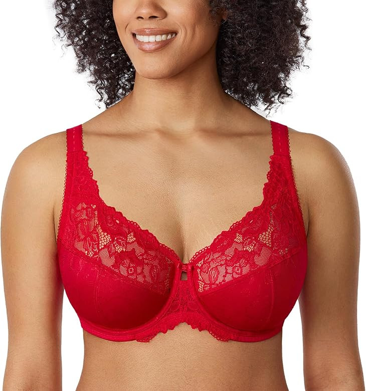 DELIMIRA Women's Plus Size Full Coverage Underwire Unlined Minimizer Lace Bra | Amazon (US)