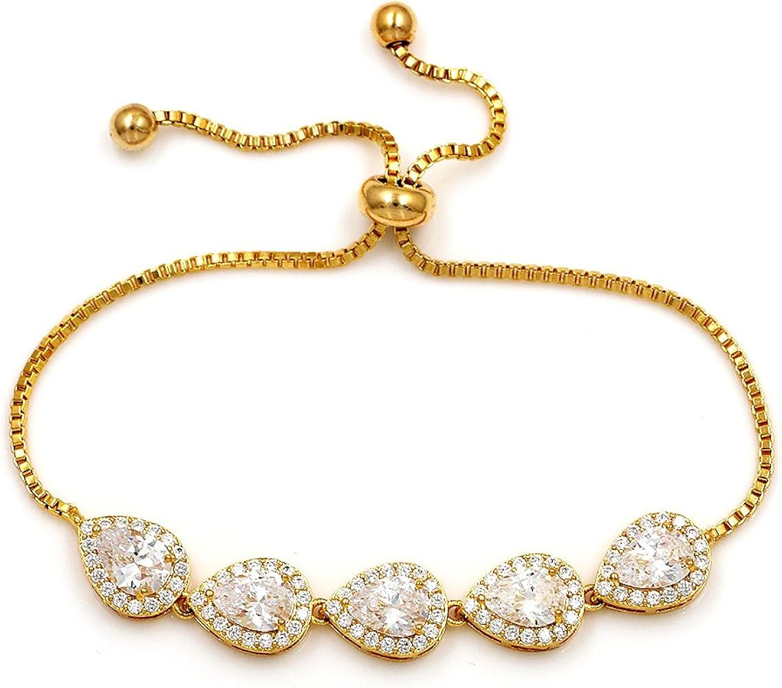 WeimanJewelry Cubic Zirconia CZ Wedding Bridal Pear Cut Adjustable Teardrop Chain Bracelet for Wo... | Amazon (US)