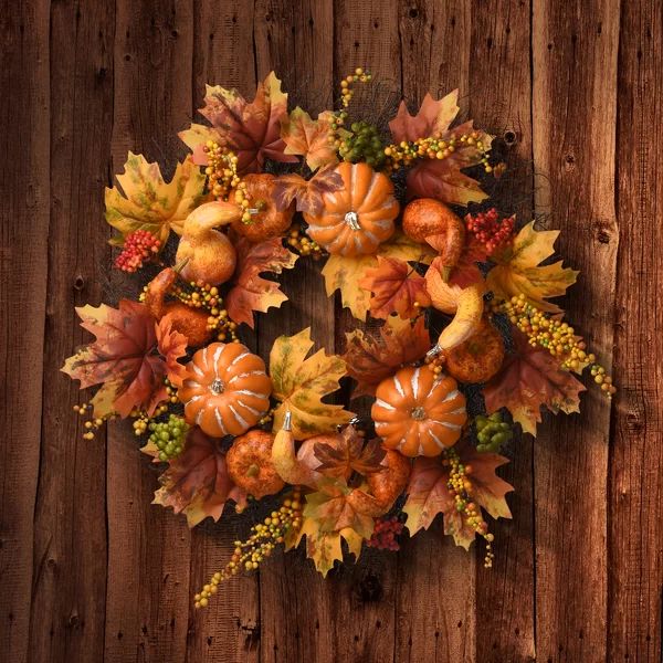 Harvest Maple and Pumpkin 22" Polyester Wreath | Wayfair North America