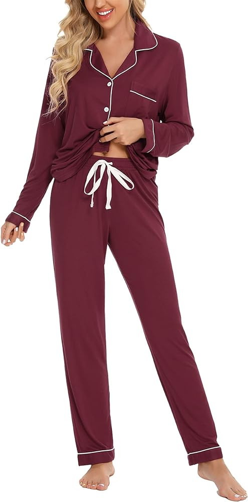 Pjmlifecoco Pajamas Set Long Sleeve Womens Button Down Sleepwear Two Piece Nightwear Soft Pj Loun... | Amazon (US)