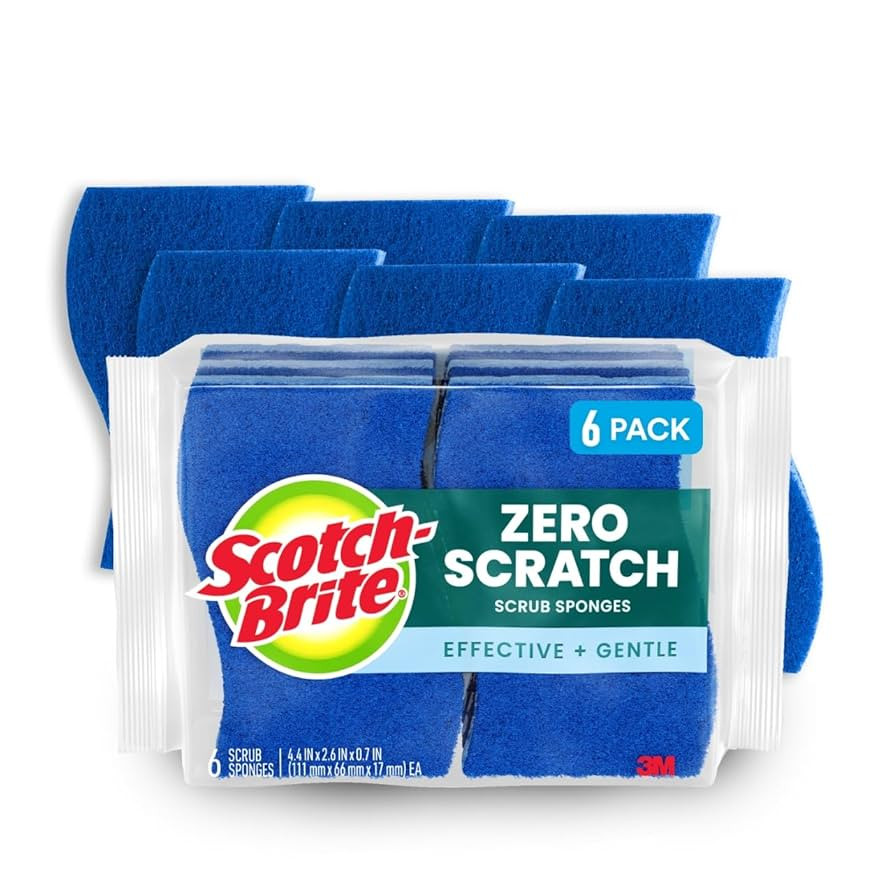 Scotch-Brite Zero Scratch Scrub Sponge, 6 Kitchen Sponges for Cleaning Around the Home, Bathroom ... | Amazon (US)