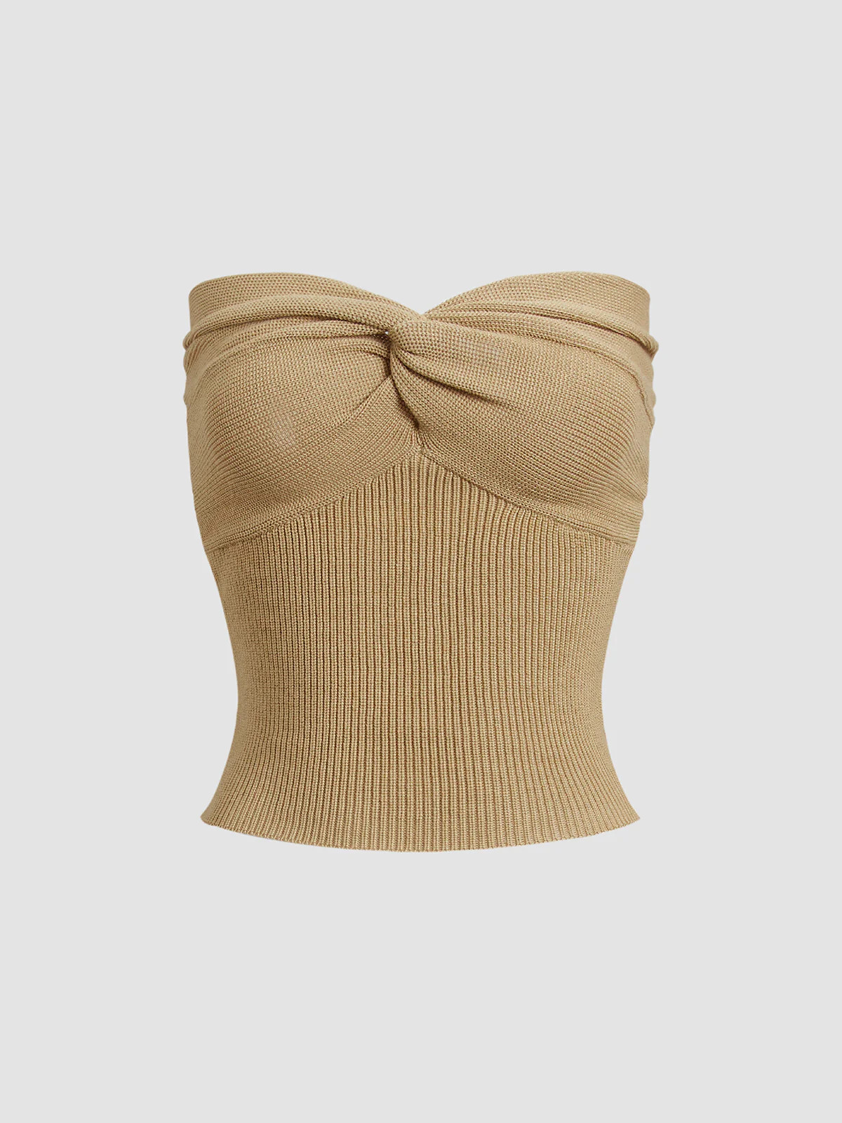 Sweetheart Twist Ribbed Crop Tube Strapless Top | Commense